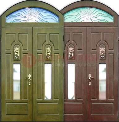 Стальная арочная дверь со стеклом ДА-17 для монолитного дома в Уфе