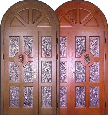 Металлическая арочная дверь со стеклом ДА-28 в коттедж в Уфе