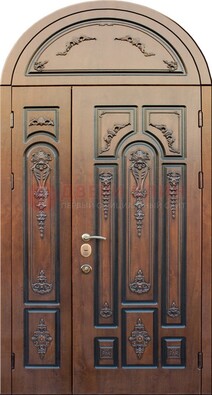Арочная железная дверь с виноритом и узором ДА-36 в Уфе