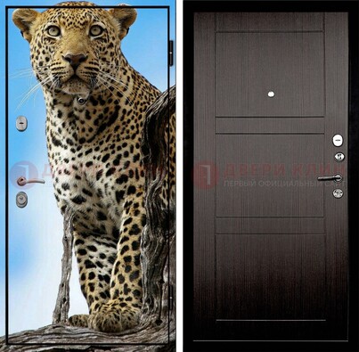 Железная дверь с рисунком гепарда снаружи ДФ-27 в Уфе