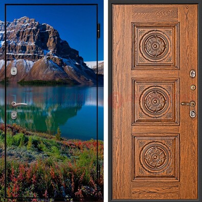Входная дверь с фотопечатью озера и гор ДФ-6 в Уфе