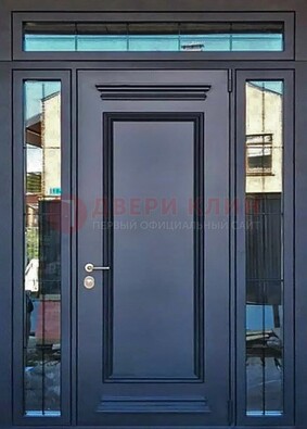 Черная металлическая дверь с фрамугой и филенкой ДФГ-19 в Уфе