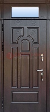 Железная дверь с фрамугой в коричневом цвете ДФГ-22 в Уфе