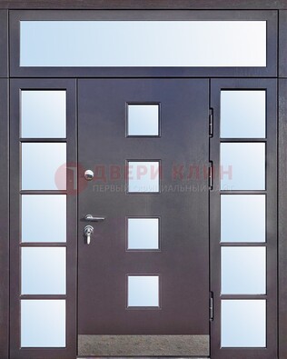 Современная железная дверь со стеклом и фрамугами ДФГ-4 в Уфе