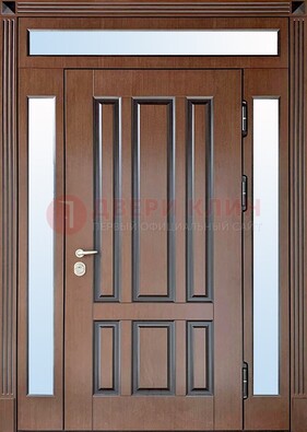 Железная дверь со стеклом и фрамугами в коричневом цвете ДФГ-8 в Уфе