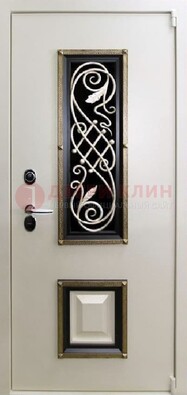Белая стальная дверь с ковкой со стеклопакетом и МДФ ДК-30 в Уфе