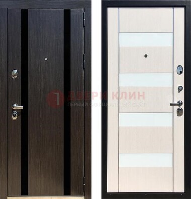 Черная железная дверь с МДФ и декоративными вставками ДМ-157 в Уфе