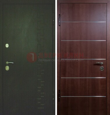 Темная металлическая дверь с МДФ ламинат с молдингами внутри ДМ-16 в Уфе