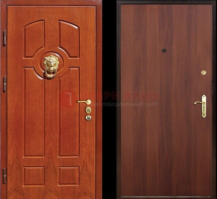 Оранжевая стальная дверь с МДФ ламинат внутри ДМ-18 в квартиру в Уфе