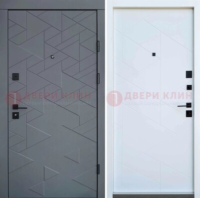 Серая металлическая дверь МДФ с узором  ДМ-224 в Уфе
