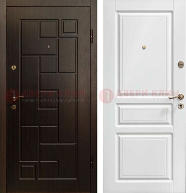 Входная дверь Коричневая металлическая филенчатая с белой МДФ внутри ДМ-241 в Уфе