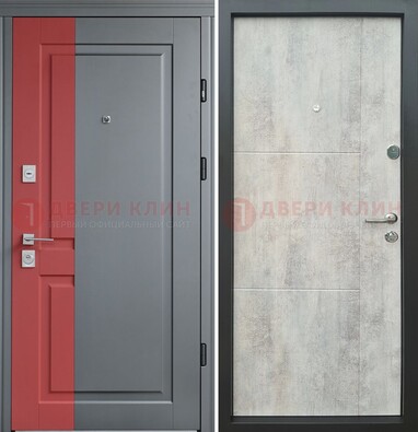 Серая с красной полосой металлическая дверь МДФ ДМ-245 в Уфе