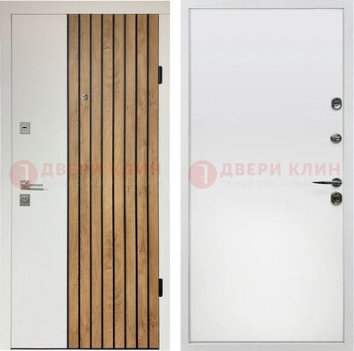 Белая с коричневой вставкой филенчатая дверь МДФ ДМ-278 в Луге