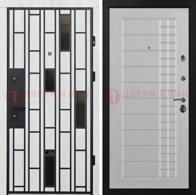 Белая с черными элементами железная дверь МДФ ДМ-282 в Уфе