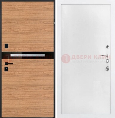 Железная коричневая дверь с МДФ в белом цвете ДМ-313 в Уфе