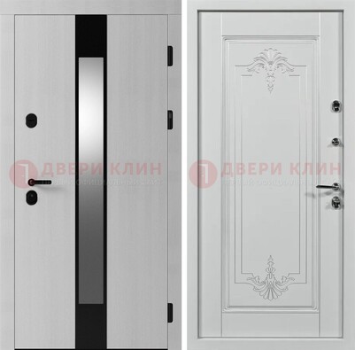 Белая металлическая дверь МДФ с зеркальной вставкой ДМ-324 в Уфе