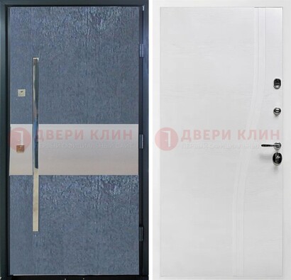 Синяя входная дверь МДФ с серебряной вставкой ДМ-330 в Уфе