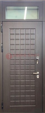 Темная железная дверь с МДФ и верхней фрамугой ДМ-337 в Уфе