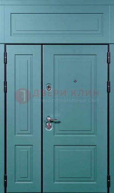 Синяя металлическая дверь с МДФ и верхней фрамугой ДМ-339 в Уфе