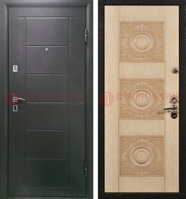 Темная железная дверь с МДФ в квартиру ДМ-344 в Уфе