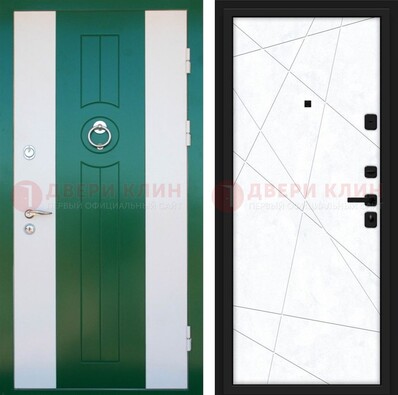 Зеленая железная дверь с панелями МДФ ДМ-369 в Уфе