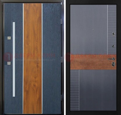 Темная металлическая дверь МДФ со вставками ДМ-411 в Уфе