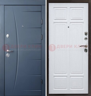 Темно-синяя стальная дверь МДФ белая внутри ДМ-435 в Ивантеевке