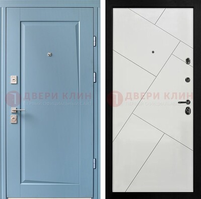Синяя железная дверь с МДФ панелями ДМ-491 в Уфе