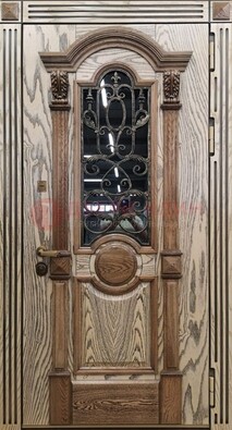 Железная дверь с массивом дуба со стеклом и ковкой ДМД-47 в Уфе