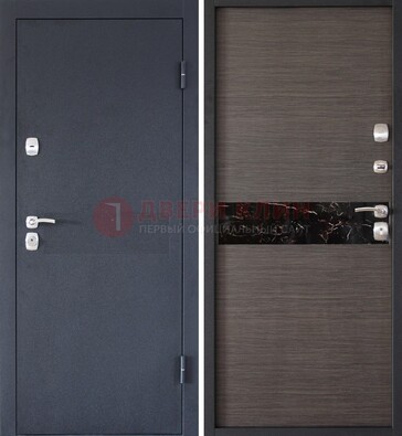 Черная железная дверь с порошковым напылением МДФ внутри ДП-114 в Уфе