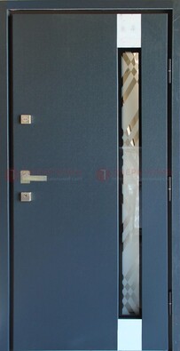 Серая стальная дверь с порошковым покрытием и стеклянной вставкой ДП-216 в Уфе
