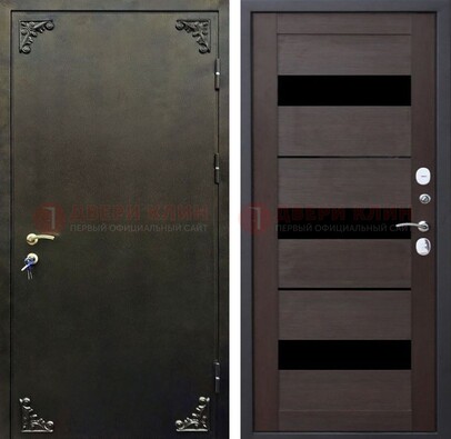 Темная входная дверь с порошковым покрытием и МДФ со стеклом ДП-236 в Мурманске