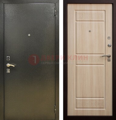 Железная темно-серая дверь с порошковым напылением и МДФ с резьбой ДП-276 в Уфе