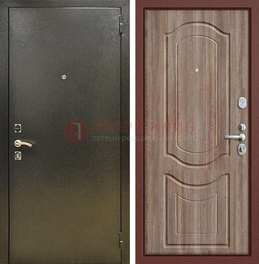 Темно-серая входная дверь с порошковым покрытием и коричневая МДФ ДП-290