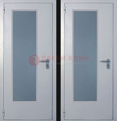 Белая металлическая противопожарная дверь с декоративной вставкой ДПП-5 в Уфе