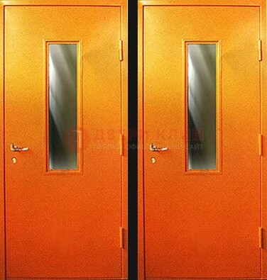 Оранжевая противопожарная дверь со вставкой из стекла ДПП-8 в Уфе