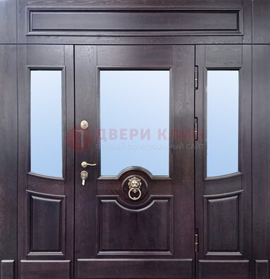Филенчатая металлическая дверь с панелью МДФ и стеклом ДПР-102 в Уфе
