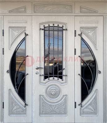 Большая парадная дверь Винорит со стеклом и ковкой ДПР-108 в Уфе