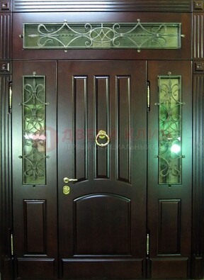 Стальная парадная дверь со стеклом и ковкой ДПР-18 для деревянного дома в Балашихе