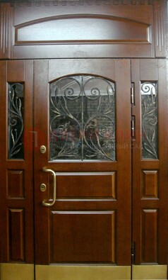 Стальная парадная дверь со вставками из стекла и ковки ДПР-30 в коттедж в Королеве