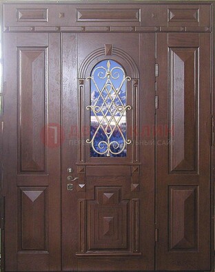 Стальная парадная дверь со стеклом и ковкой ДПР-4 для коттеджа в Уфе