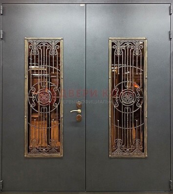 Входная металлическая парадная дверь со стеклом и ковкой ДПР-81 в Уфе