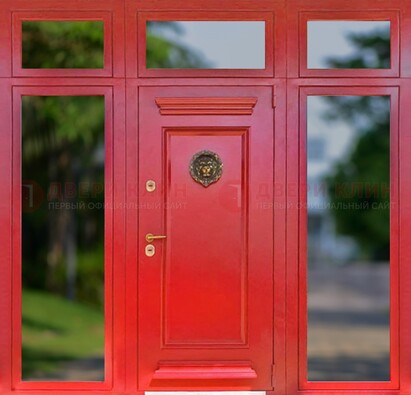 Красная парадная дверь для частного дома ДПР-88 в Уфе