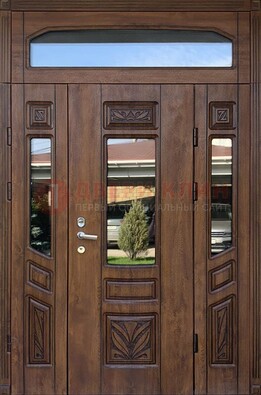 Парадная стальная дверь Винорит со стеклом и резьбой ДПР-97 в Уфе