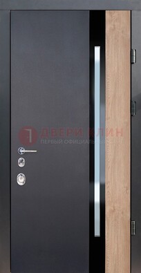 Черная металлическая дверь МДФ со стеклом ДС-14 в Уфе