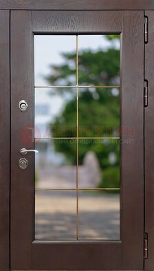 Коричневая стальная дверь со стеклом ДС-19 в Уфе