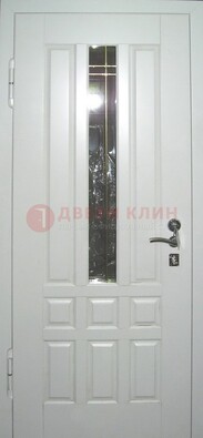 Белая металлическая дверь со стеклом ДС-1 в загородный дом в Уфе