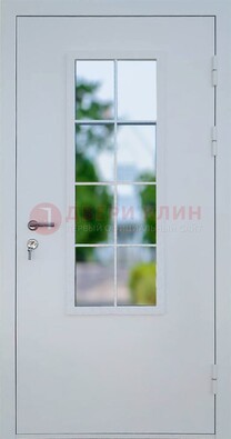 Белая железная дверь порошок со стеклом ДС-31 в Уфе