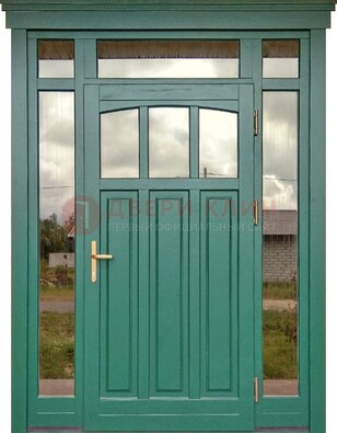 Зеленая металлическая дверь МДФ со стеклом ДС-43 в Уфе