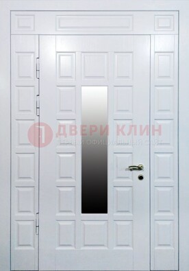 Белая входная дверь с МДФ панелью и стеклом ДС-56 в Уфе